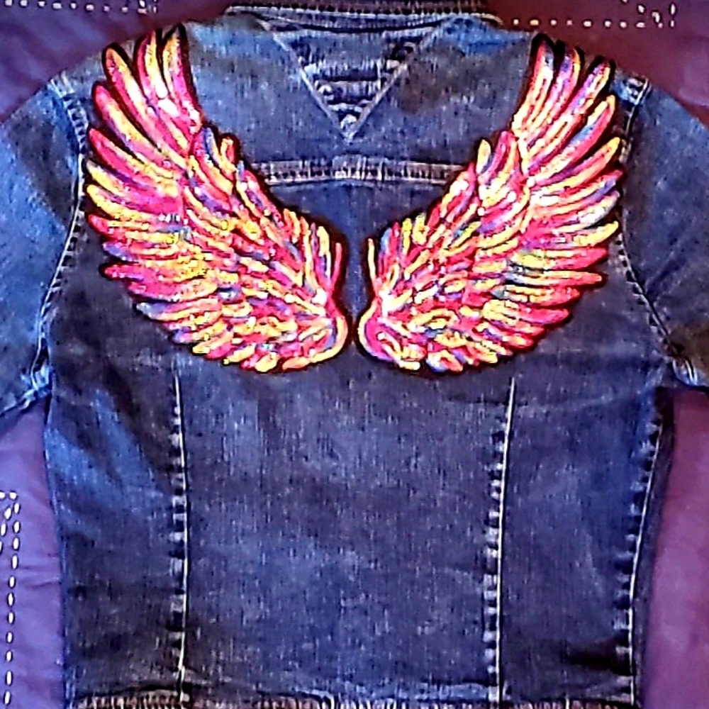 Tommy HILFIGER Custom Angel Wing Crop Denim Jacket size Medium